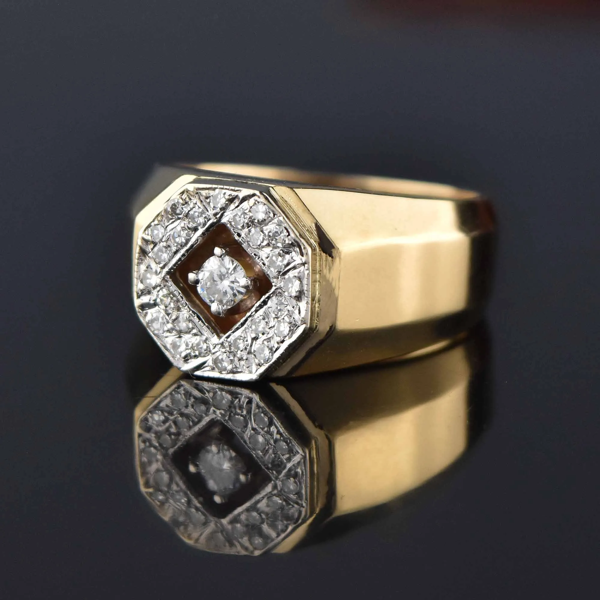 Mens 14K Gold Diamond Signet Ring, .50 Carats