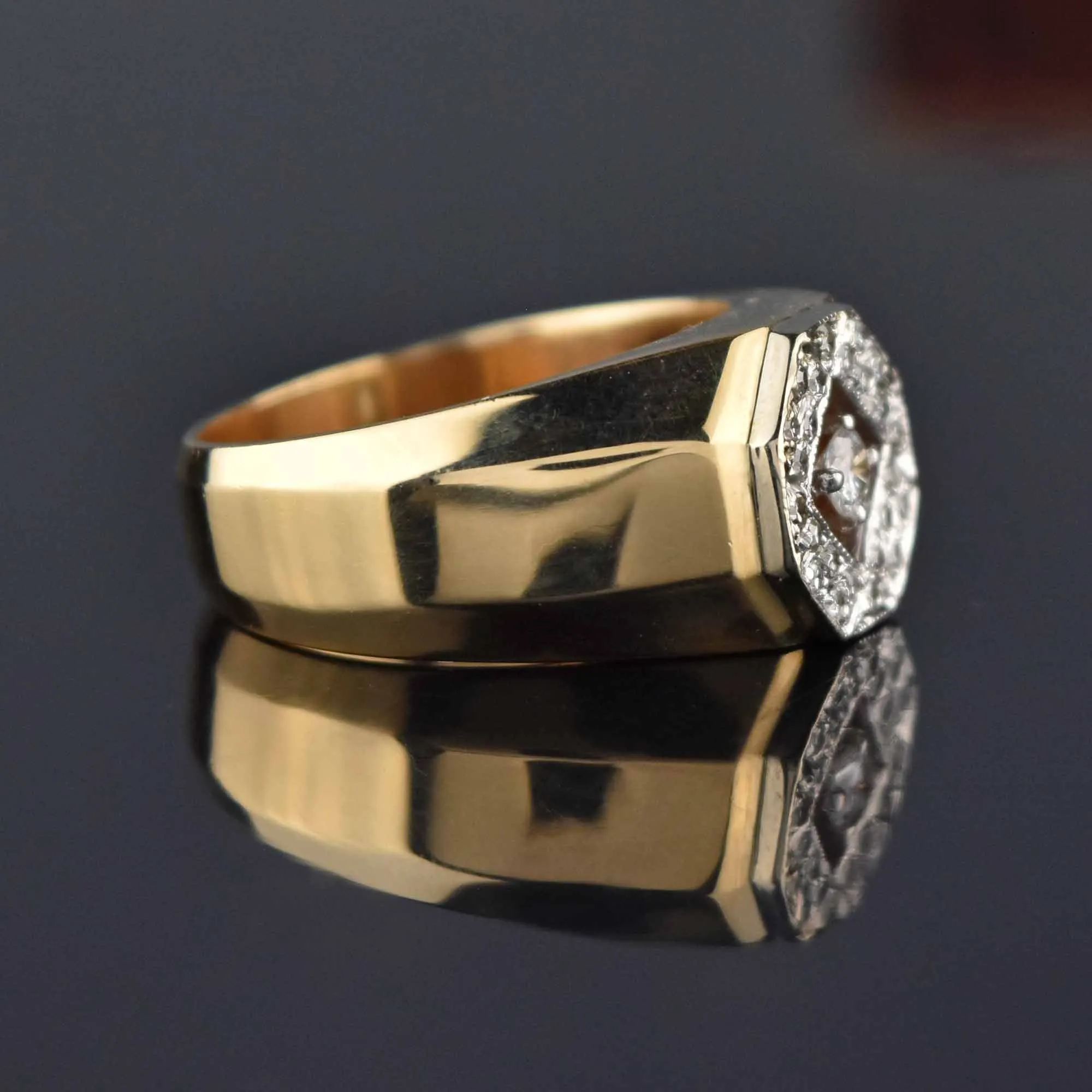 Mens 14K Gold Diamond Signet Ring, .50 Carats