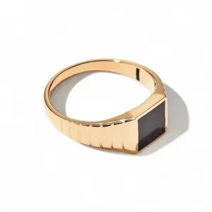 Modern Ribbed Black Enamel Square Signet Ring