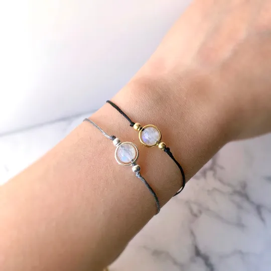 Moonstone 925 Silver Waxed Bracelet
