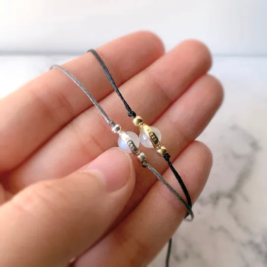 Moonstone 925 Silver Waxed Bracelet