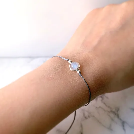 Moonstone 925 Silver Waxed Bracelet