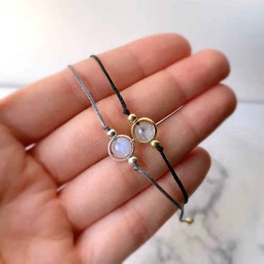 Moonstone 925 Silver Waxed Bracelet