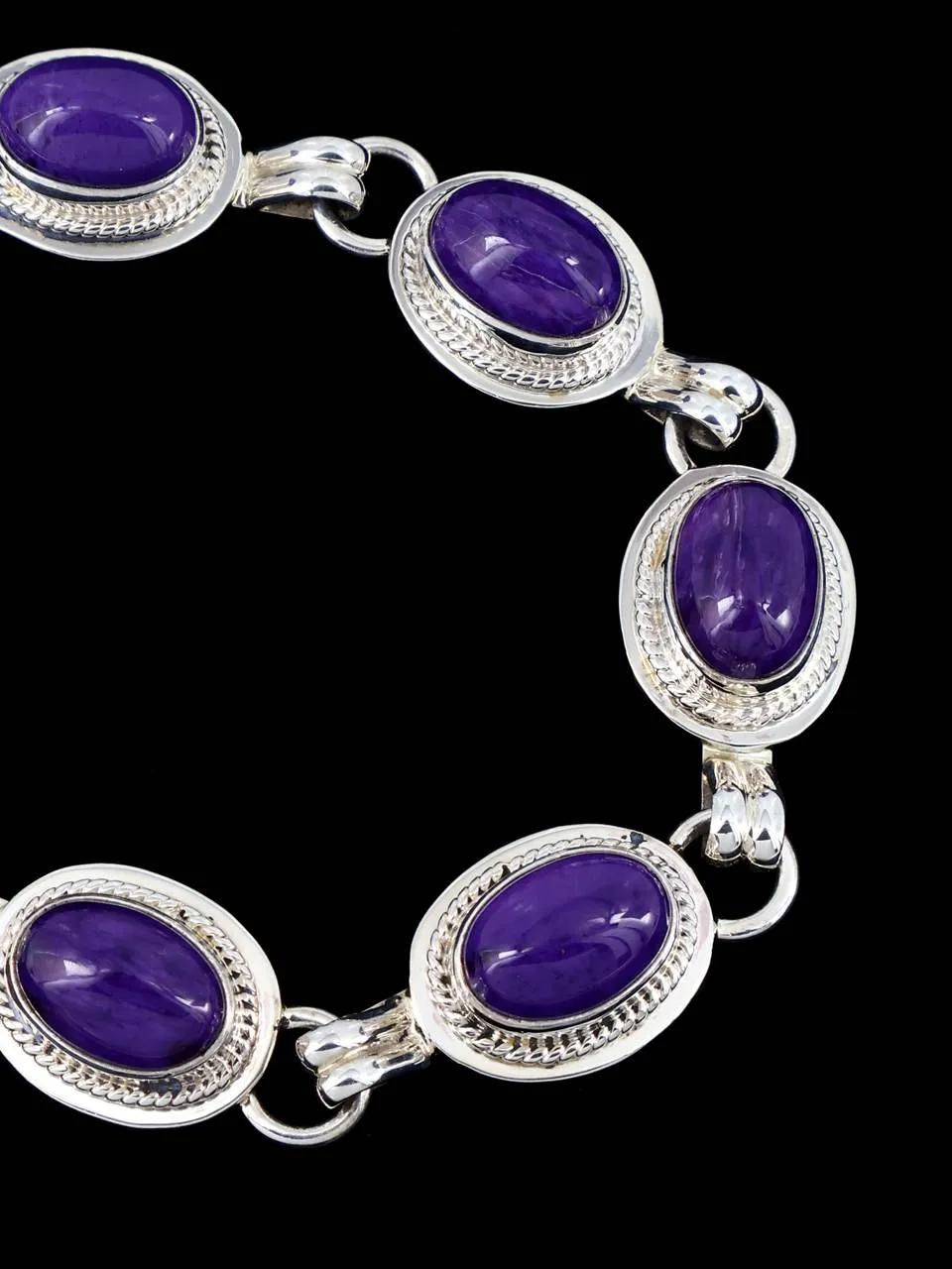 Native American Charoite Sterling Silver Link Bracelet