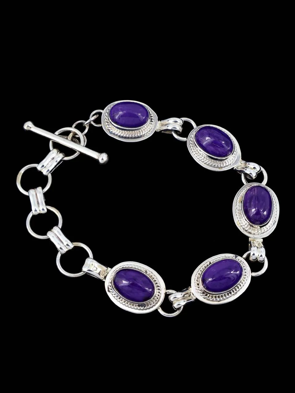 Native American Charoite Sterling Silver Link Bracelet