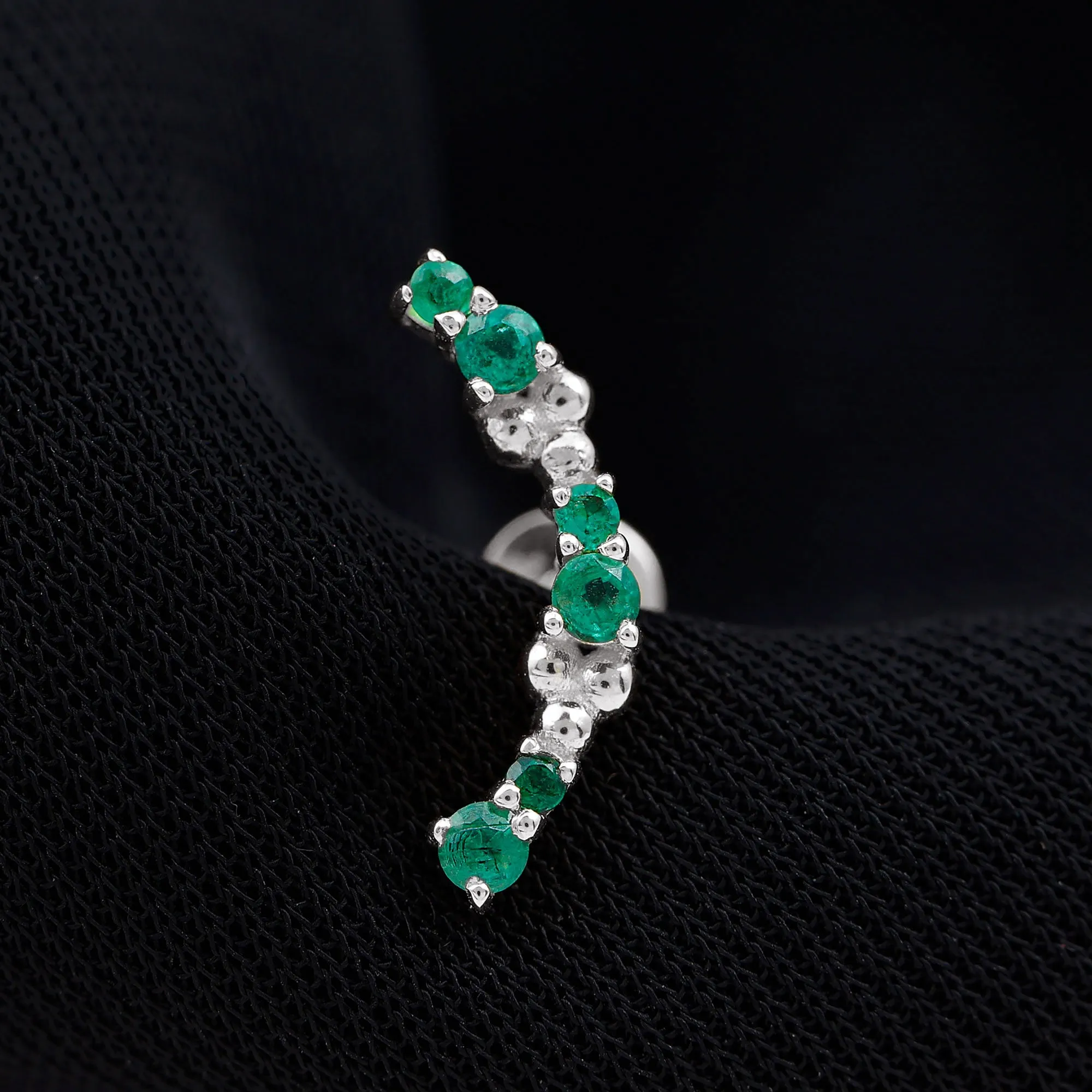 Natural Emerald Crawler Cartilage Earring with Beaded Details