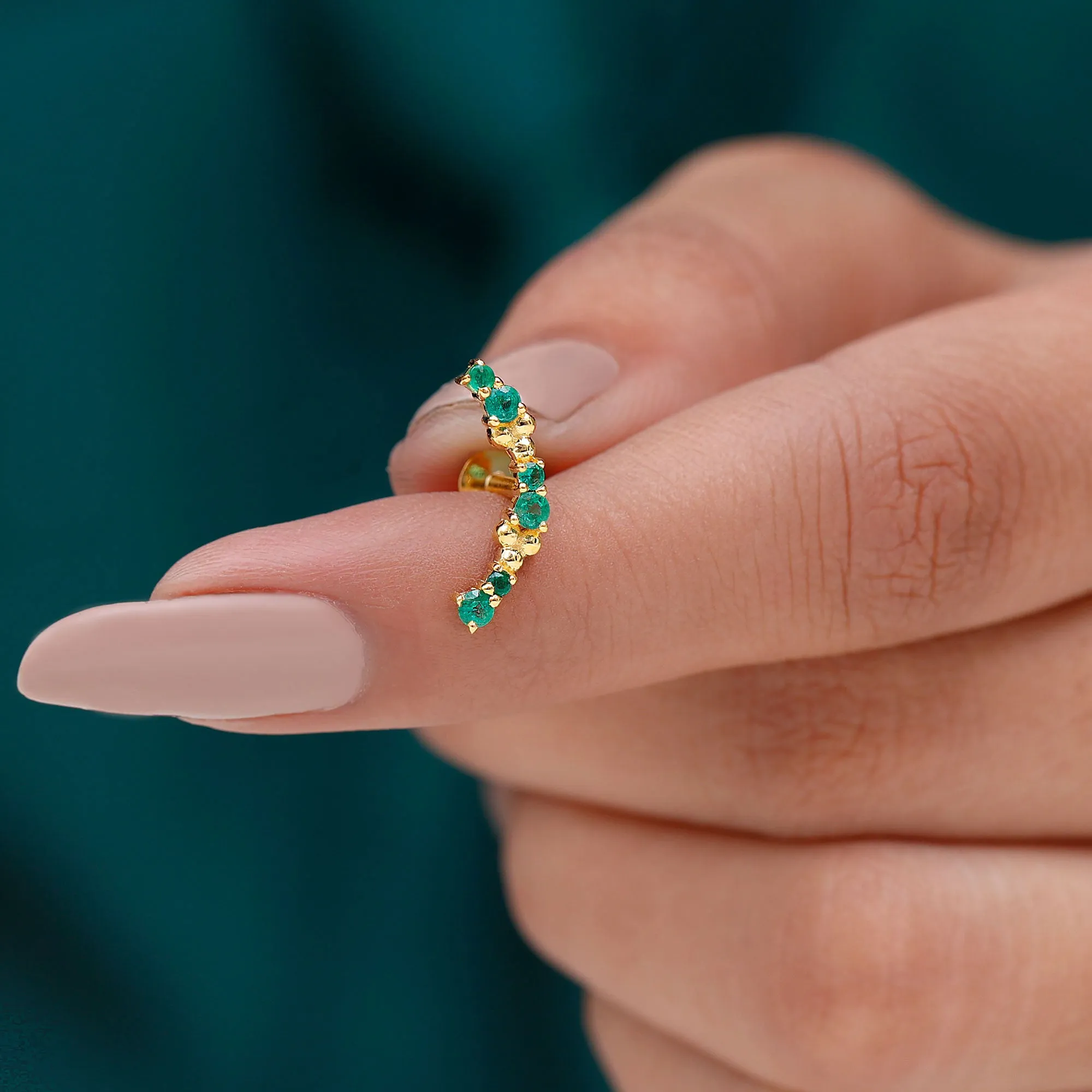 Natural Emerald Crawler Cartilage Earring with Beaded Details