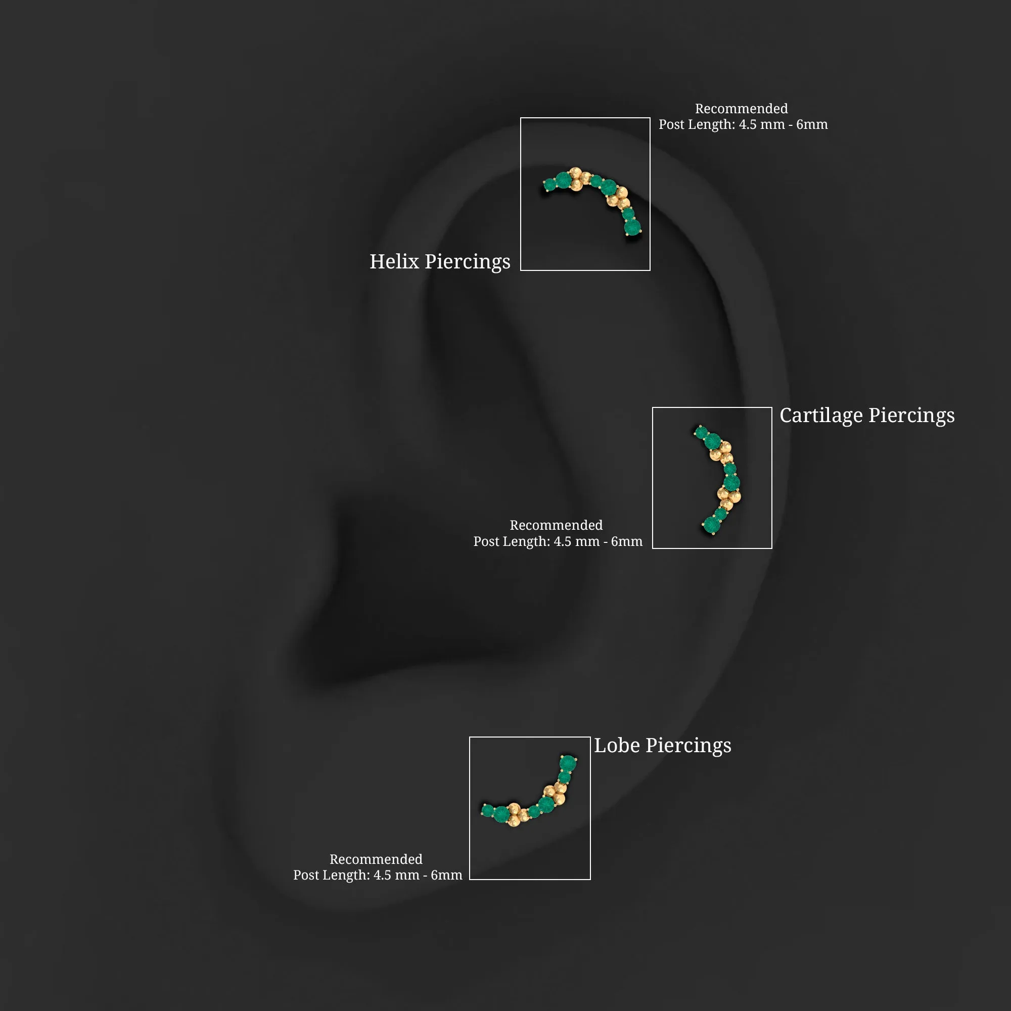 Natural Emerald Crawler Cartilage Earring with Beaded Details