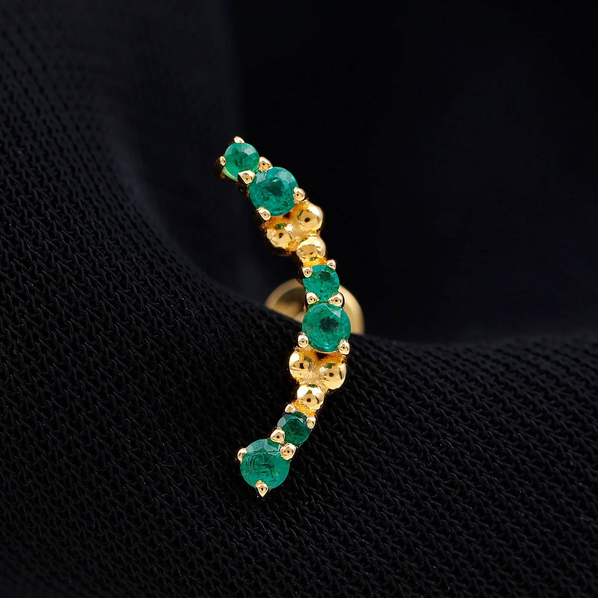 Natural Emerald Crawler Cartilage Earring with Beaded Details