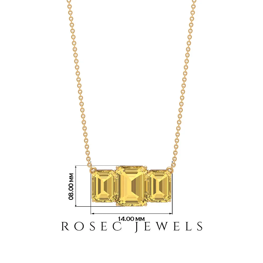 Octagon Cut Citrine Three Stone Necklace