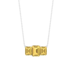 Octagon Cut Citrine Three Stone Necklace