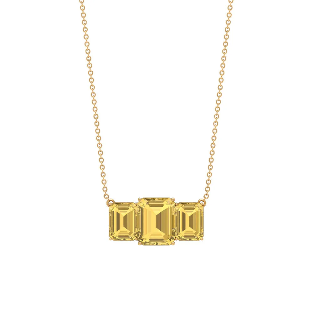 Octagon Cut Citrine Three Stone Necklace