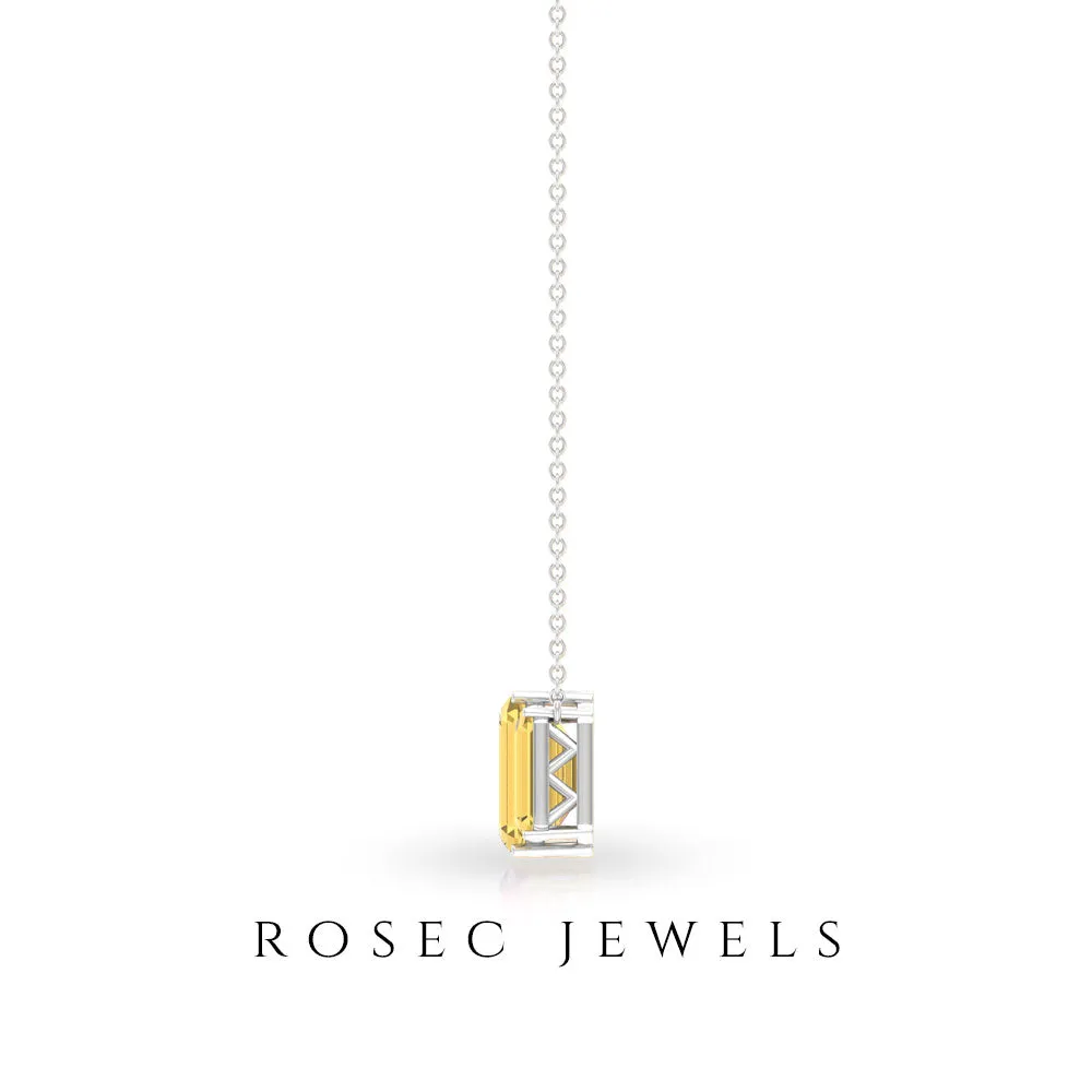 Octagon Cut Citrine Three Stone Necklace