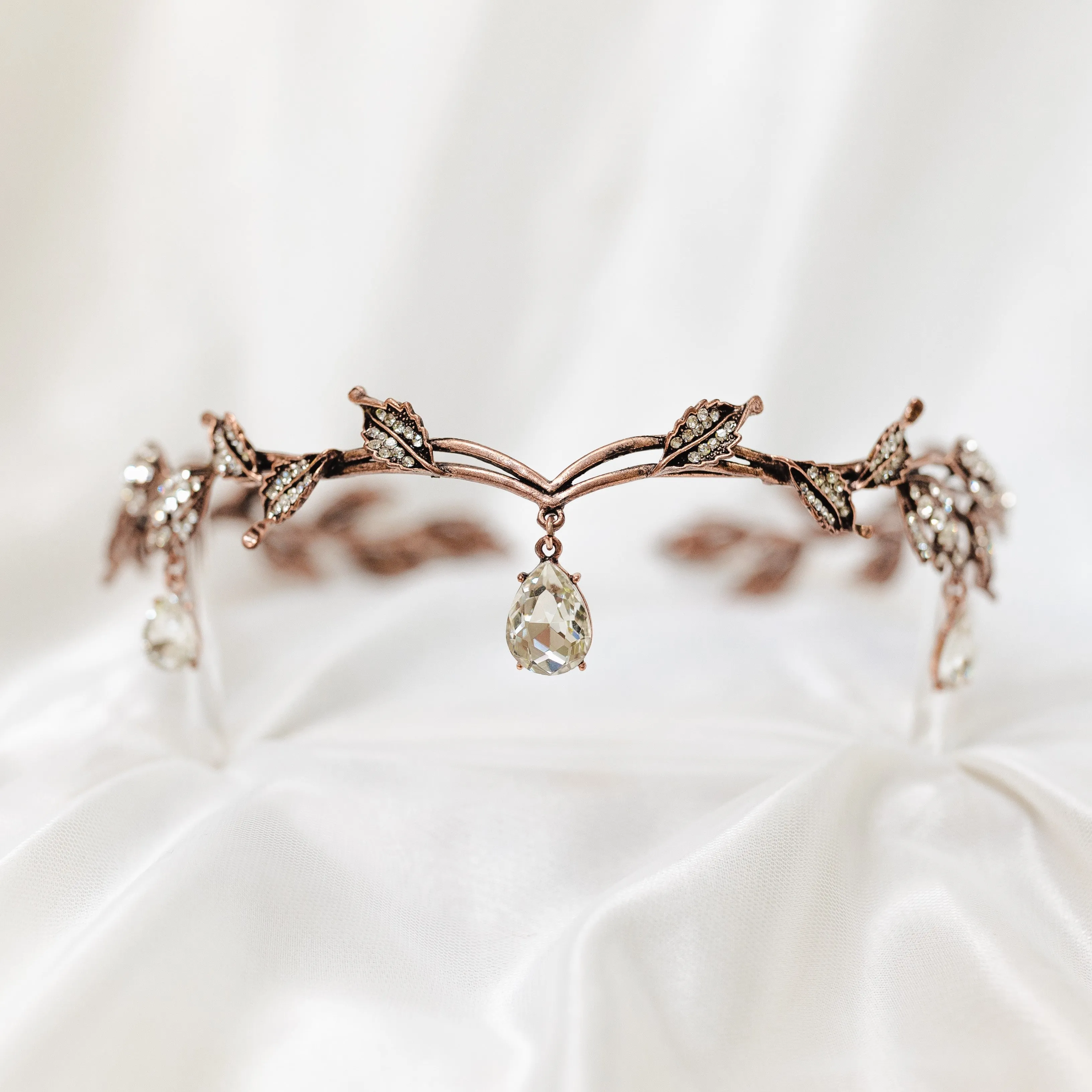 Octavia’s Crystal Drop Head Band in Antique Rose Gold