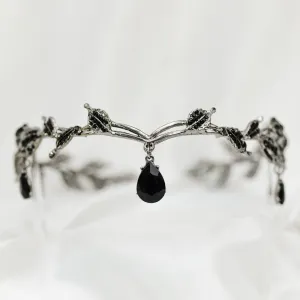 Octavia’s Crystal Drop Head Band in Antique Silver White Gold & Black