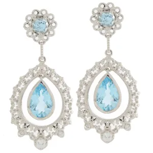 Pear Blue Topaz Sterling Silver Earrings with Accent