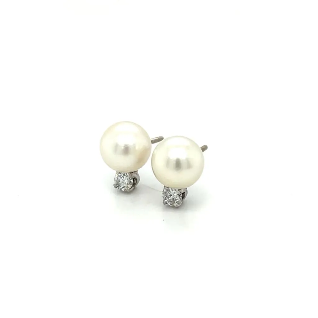 Pearl and Diamond White Gold Earrings at Regard Jewelry in Austin, Texas