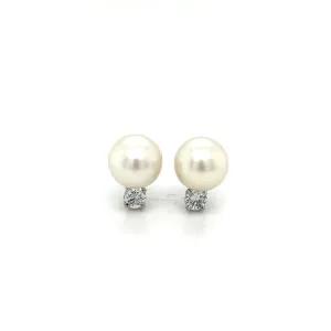 Pearl and Diamond White Gold Earrings at Regard Jewelry in Austin, Texas