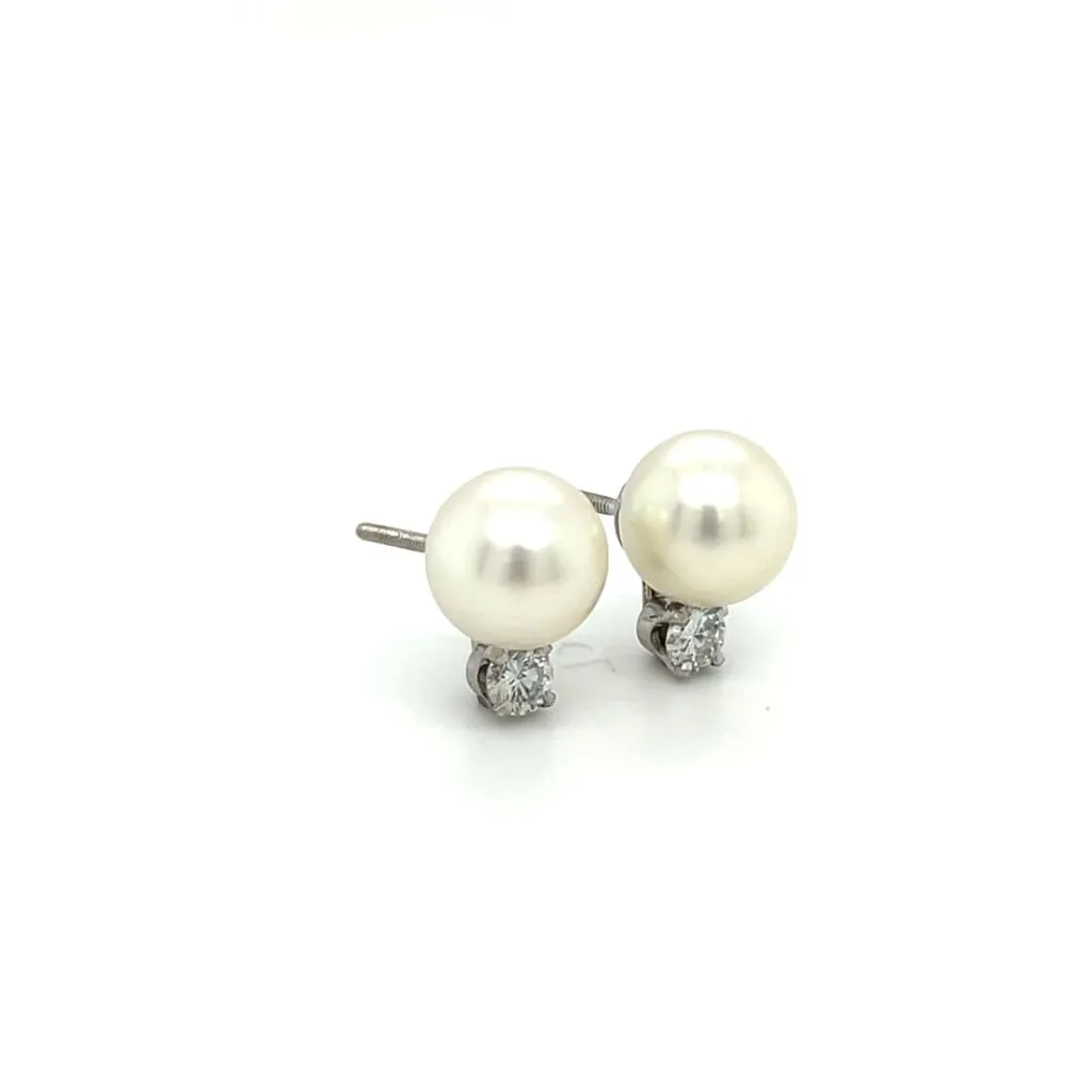 Pearl and Diamond White Gold Earrings at Regard Jewelry in Austin, Texas