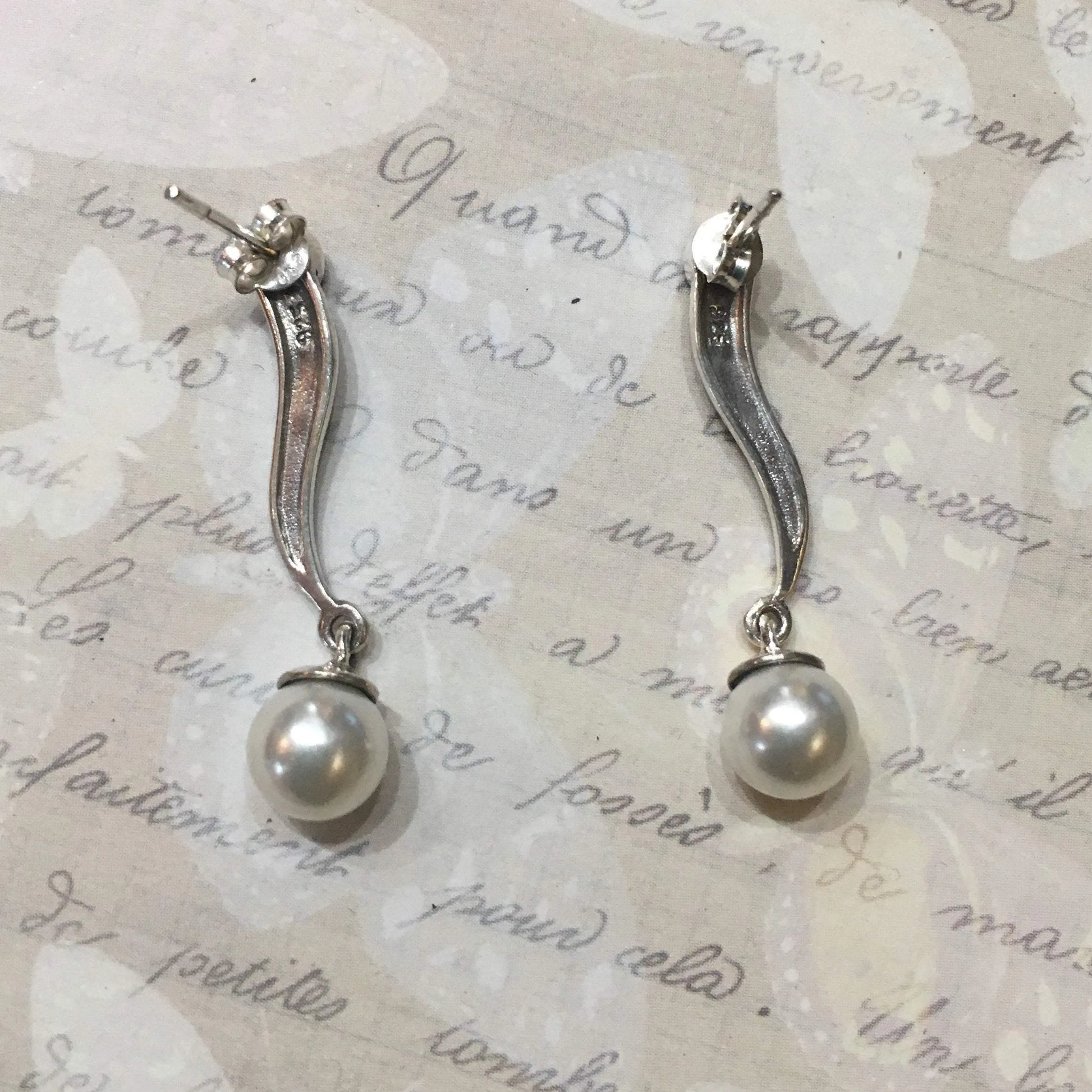 Pearl Earrings Silver Marcasite Wedding Bridal