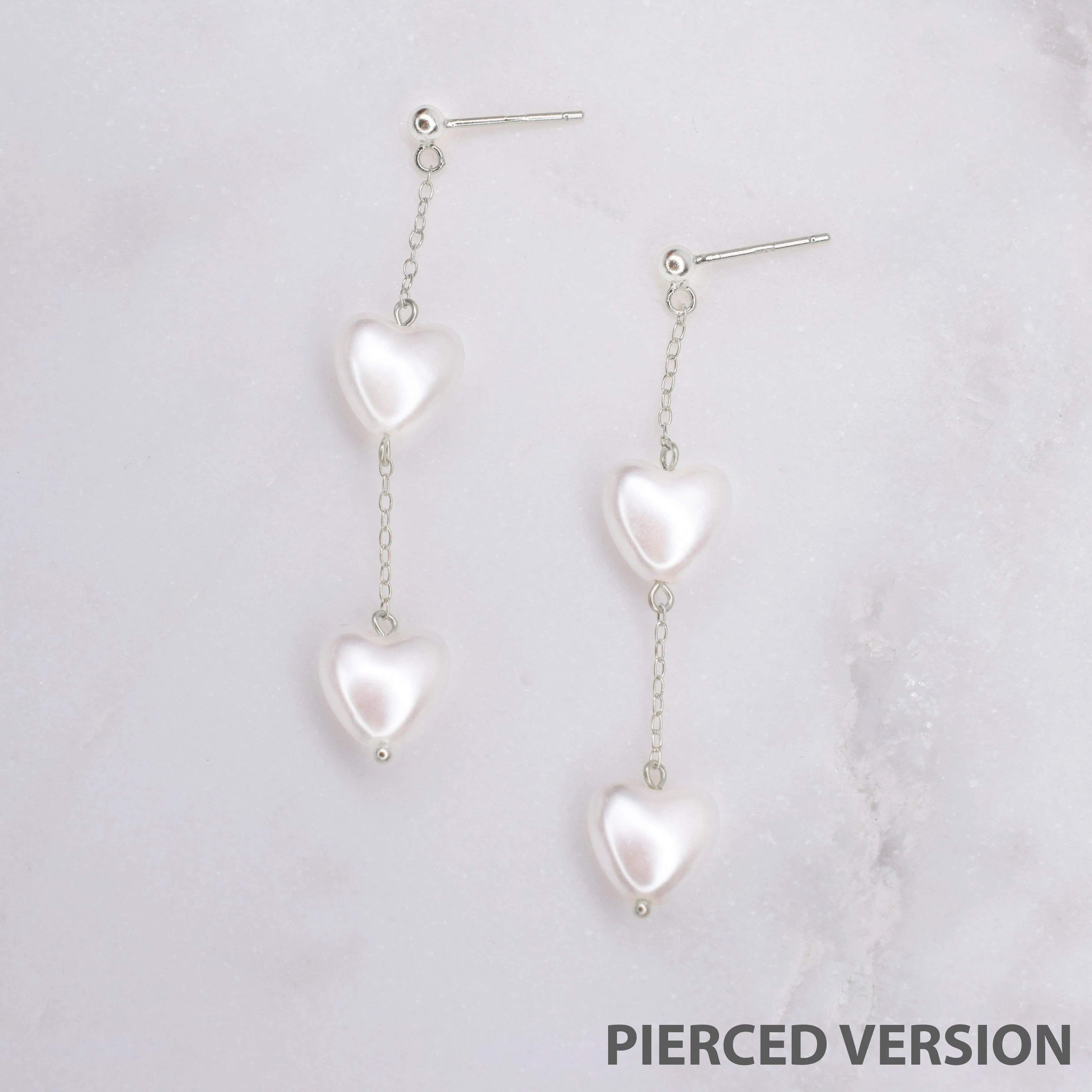 PEARL HEART DANGLE EARRINGS IN SILVER