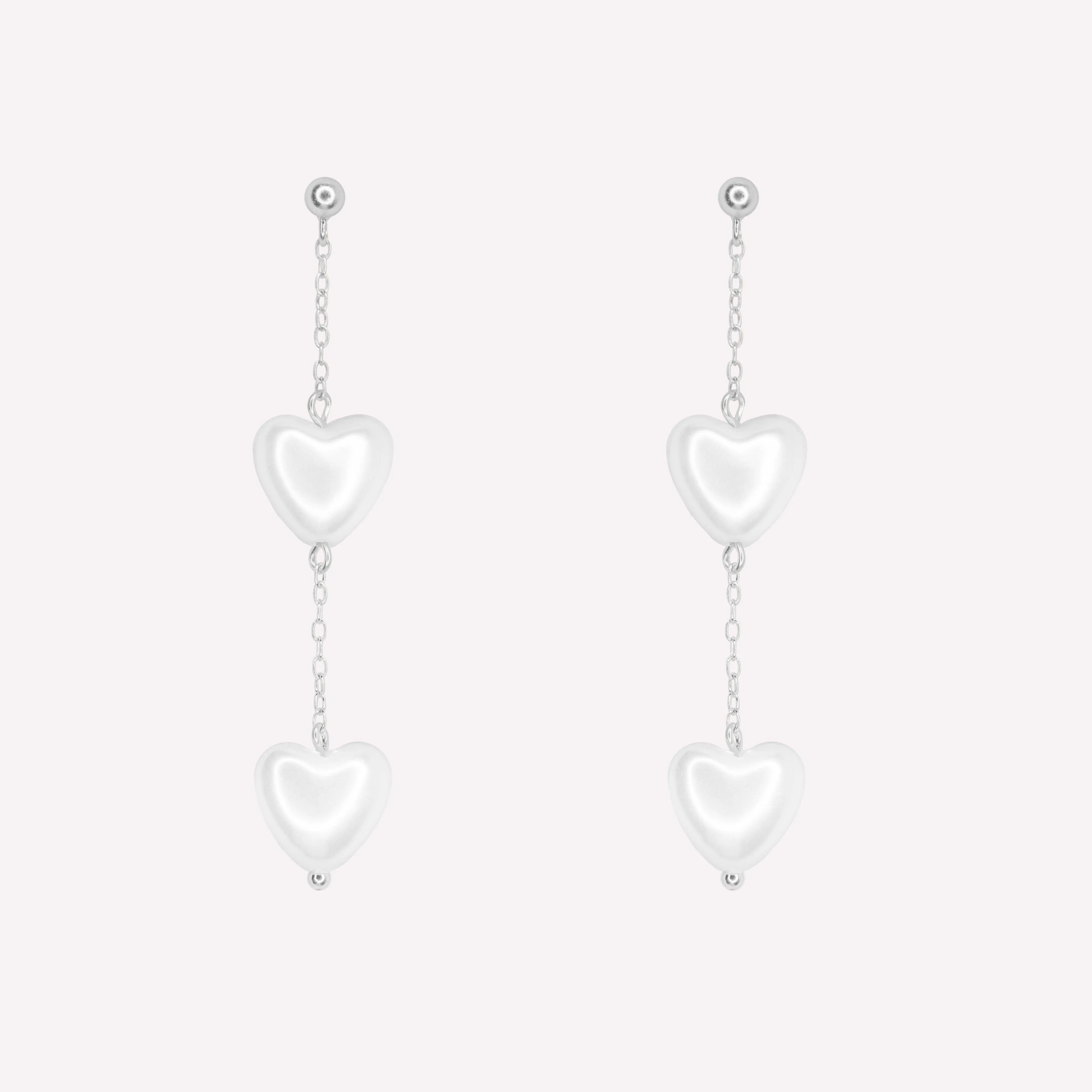 PEARL HEART DANGLE EARRINGS IN SILVER