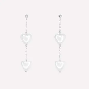 PEARL HEART DANGLE EARRINGS IN SILVER