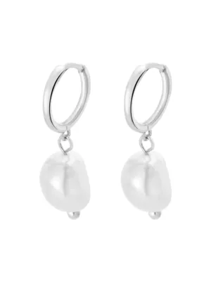 Pearl Hoop Earrings, .925 Sterling Silver Freshwater Pearl Huggie Hoop Earrings