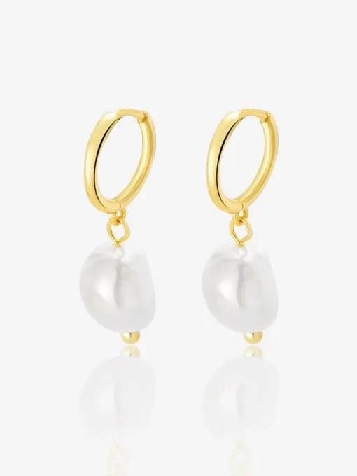 Pearl Hoop Earrings, .925 Sterling Silver Freshwater Pearl Huggie Hoop Earrings