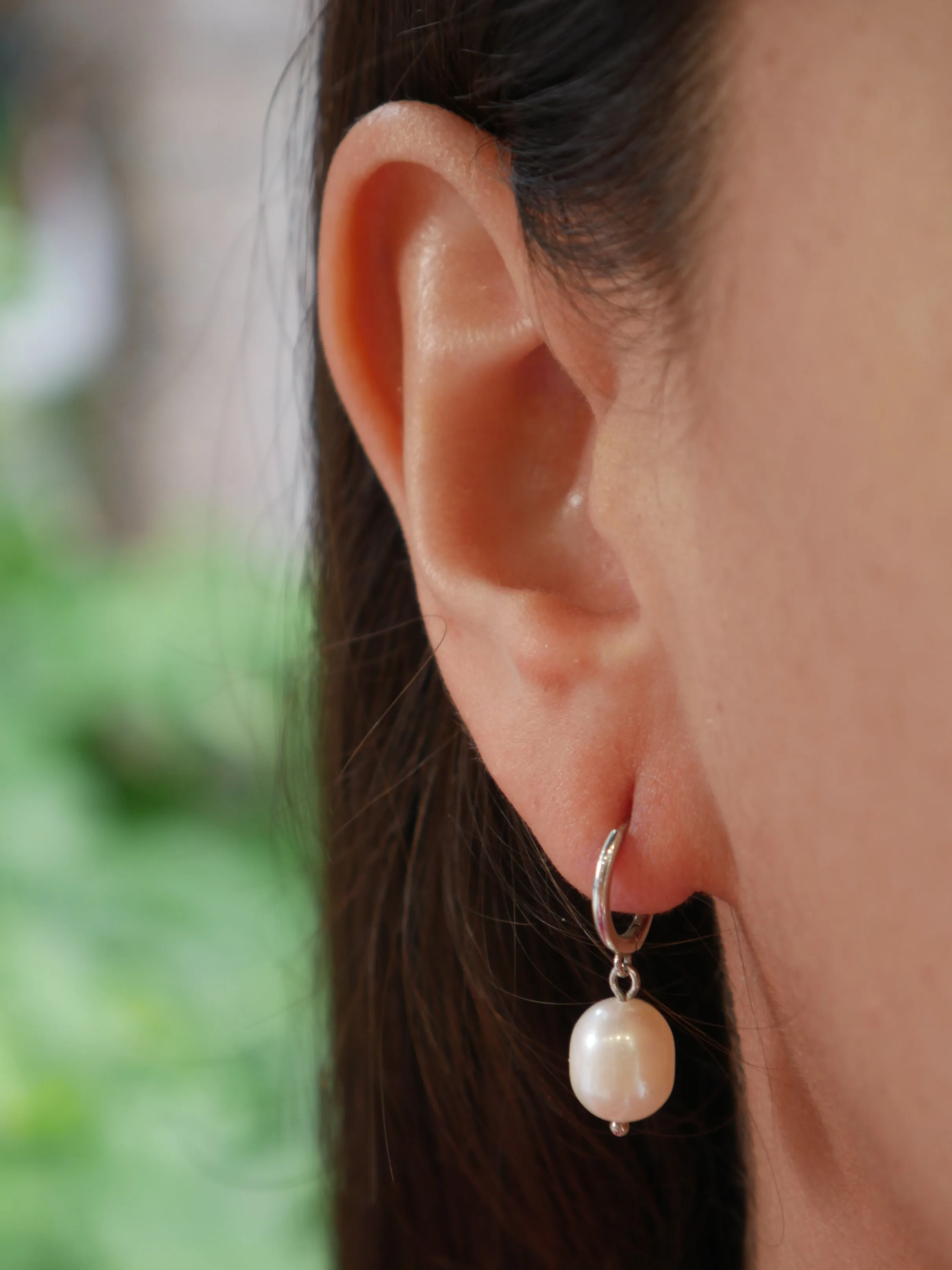 Pearl Hoop Earrings, .925 Sterling Silver Freshwater Pearl Huggie Hoop Earrings