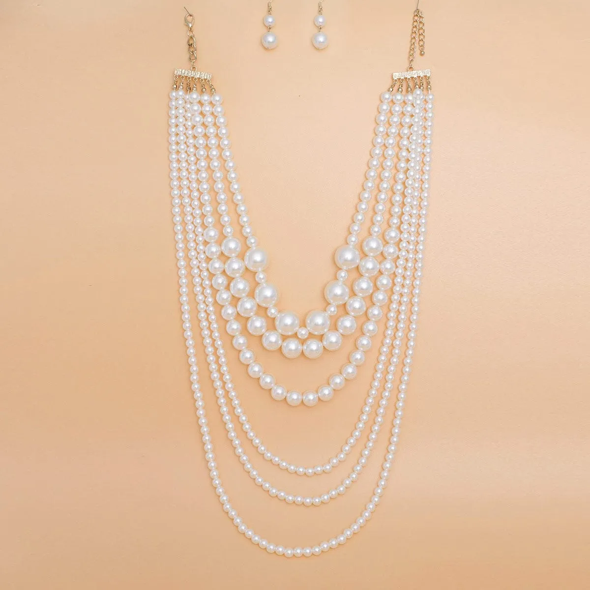 Pearl Necklace Cream 6 Strand Layer Set for Women