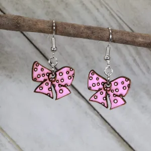 Pink Bow Wooden Dangle Earrings by Cate's Concepts, LLC