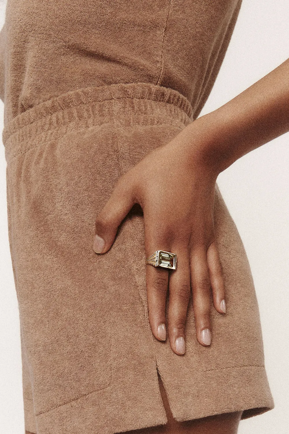 Poppy Signet Ring in Green Amethyst