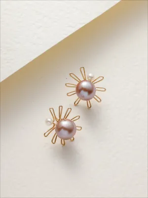 Purple Fairy Series Small Sun Purple Pearl Stud Earrings