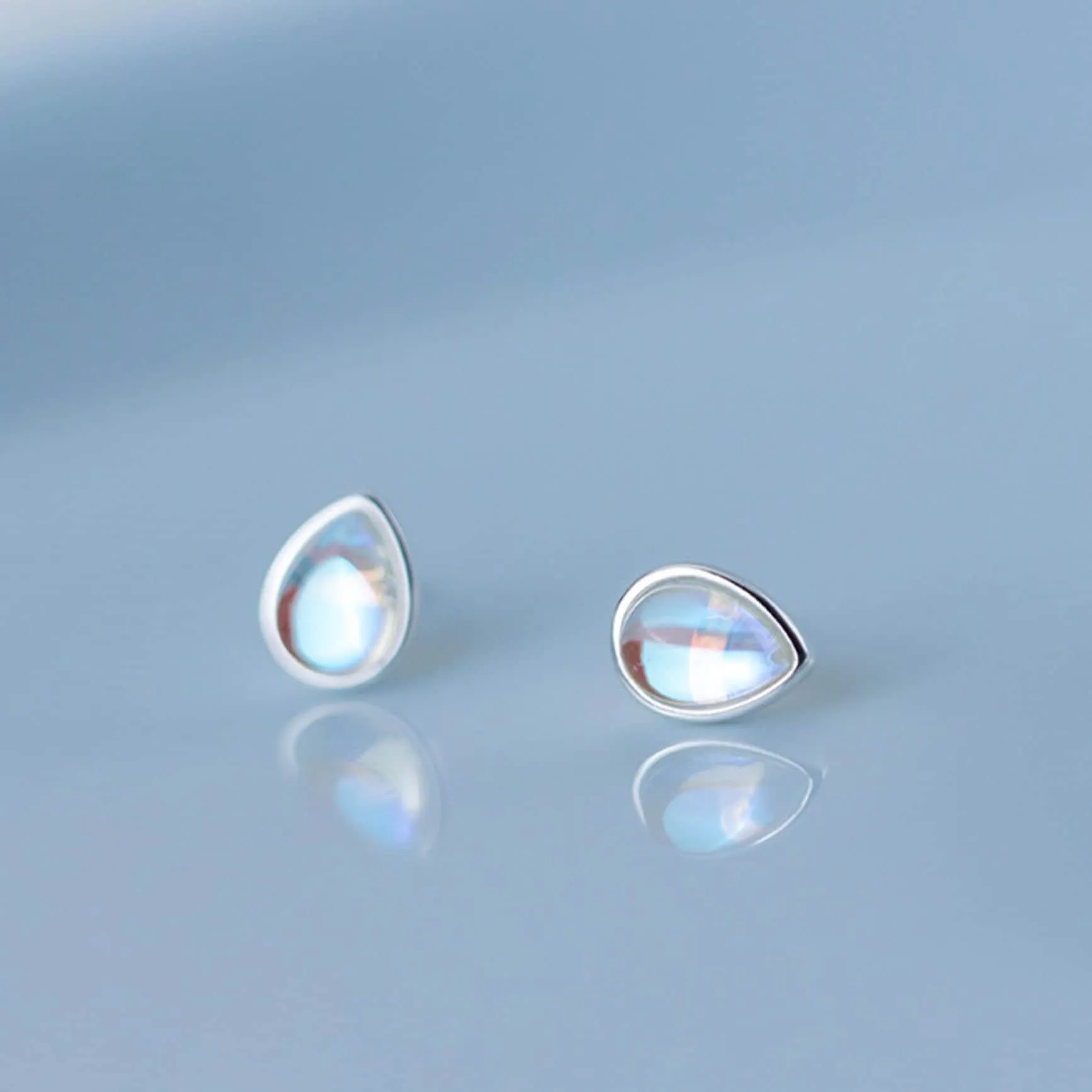 Raindrop Moonstone Earrings, Teardrop Earrings, Rainbow Moonstone Earrings, Minimalist Studs Tiny Hypoallergenic Earrings Gift S925 Earrings