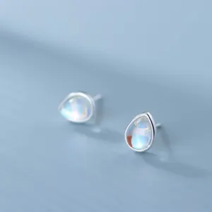 Raindrop Moonstone Earrings, Teardrop Earrings, Rainbow Moonstone Earrings, Minimalist Studs Tiny Hypoallergenic Earrings Gift S925 Earrings
