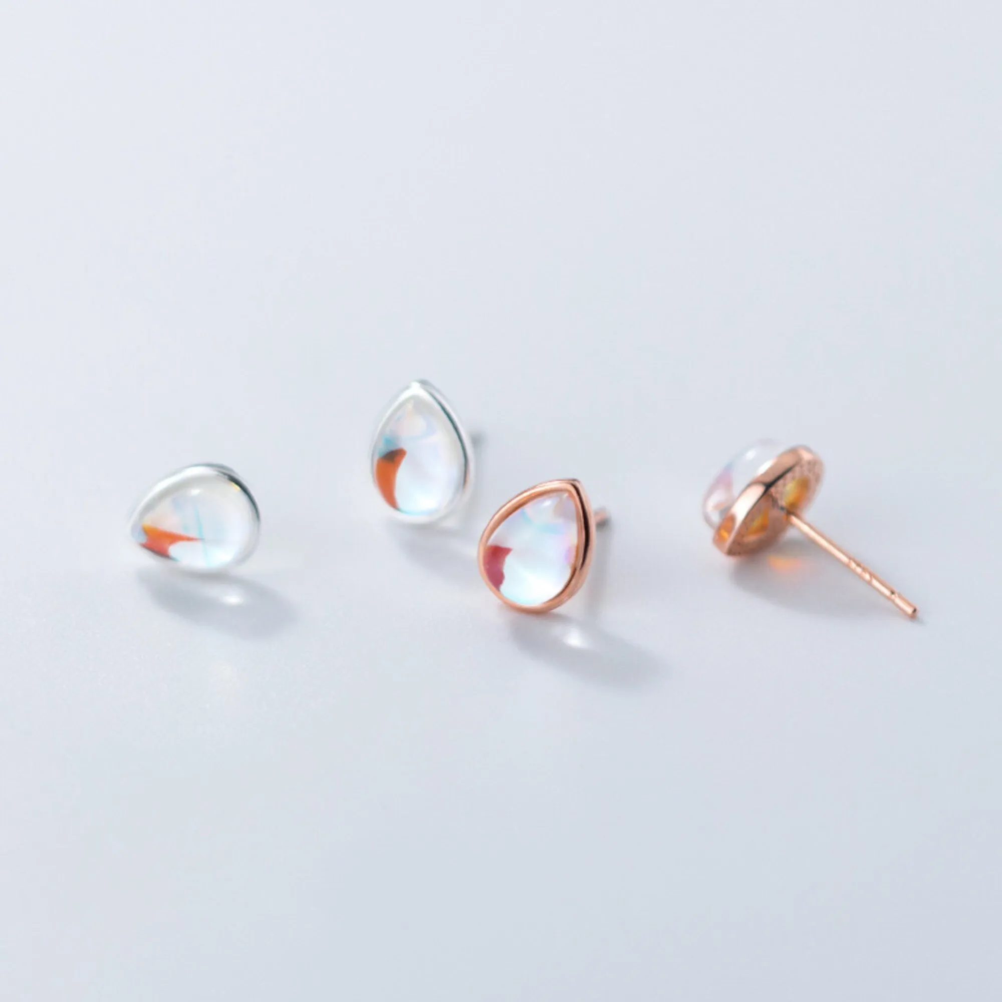 Raindrop Moonstone Earrings, Teardrop Earrings, Rainbow Moonstone Earrings, Minimalist Studs Tiny Hypoallergenic Earrings Gift S925 Earrings