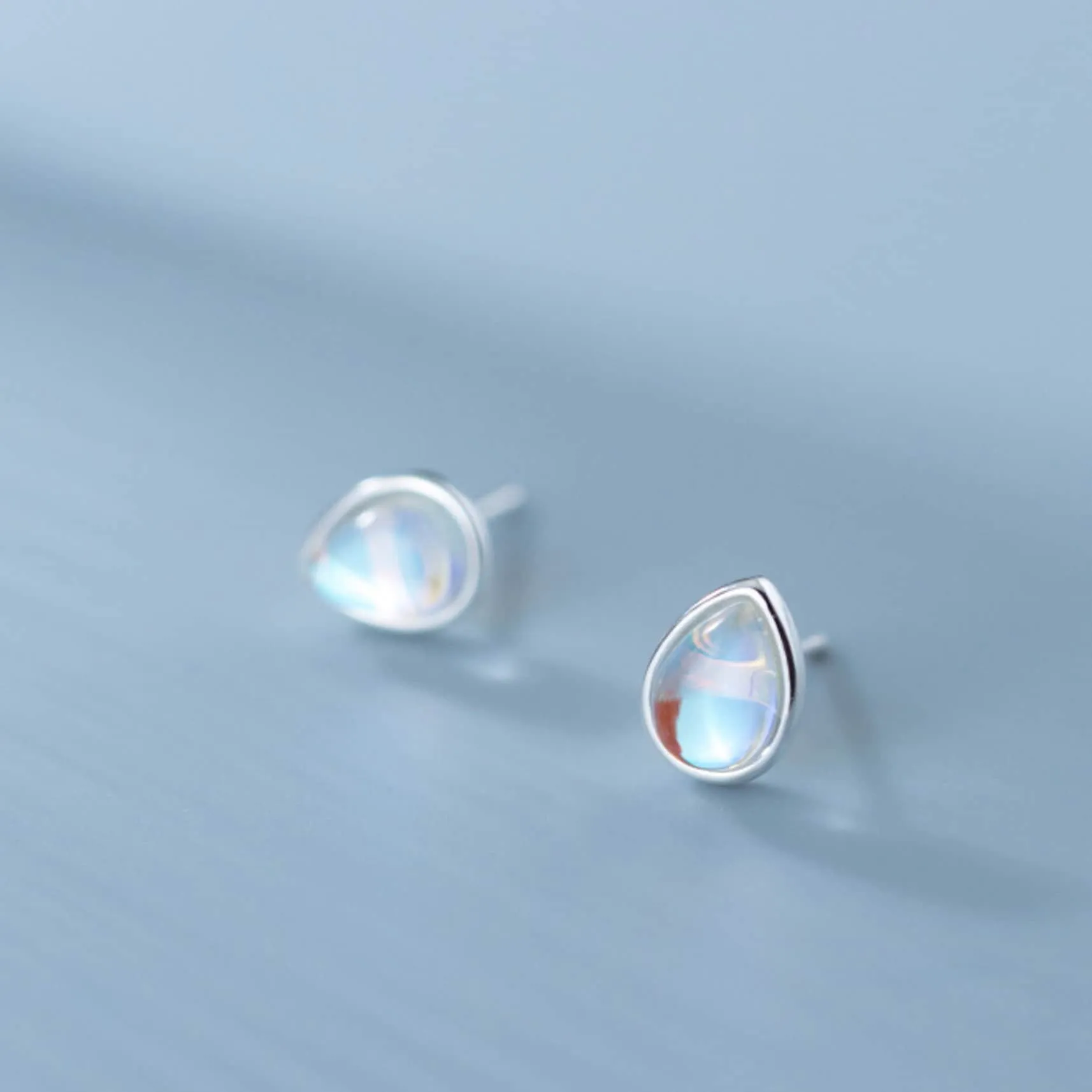 Raindrop Moonstone Earrings, Teardrop Earrings, Rainbow Moonstone Earrings, Minimalist Studs Tiny Hypoallergenic Earrings Gift S925 Earrings