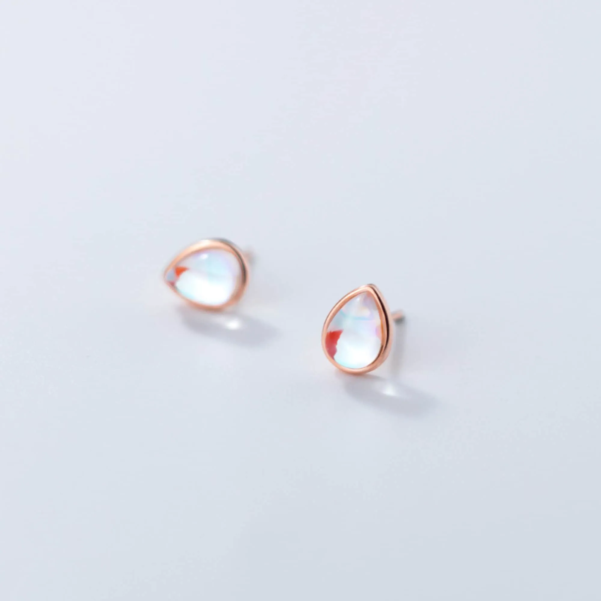 Raindrop Moonstone Earrings, Teardrop Earrings, Rainbow Moonstone Earrings, Minimalist Studs Tiny Hypoallergenic Earrings Gift S925 Earrings