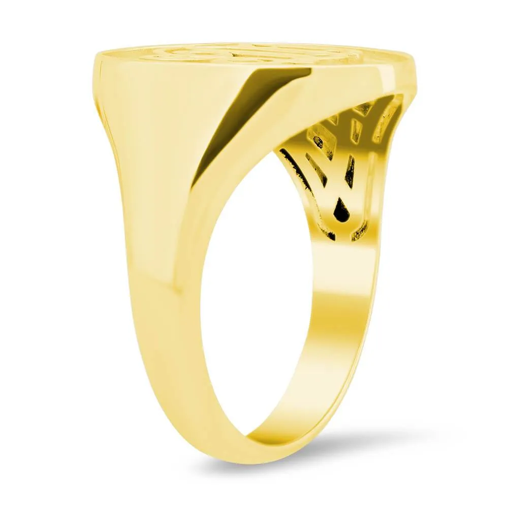 Raised Initial Monogram Mens Signet Ring