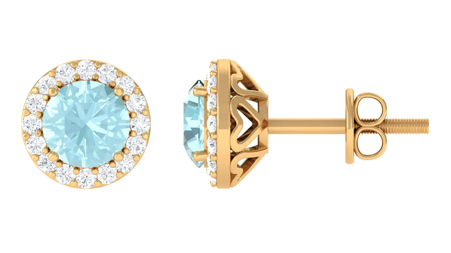 Real Swiss Blue Topaz and Diamond Halo Stud Earrings