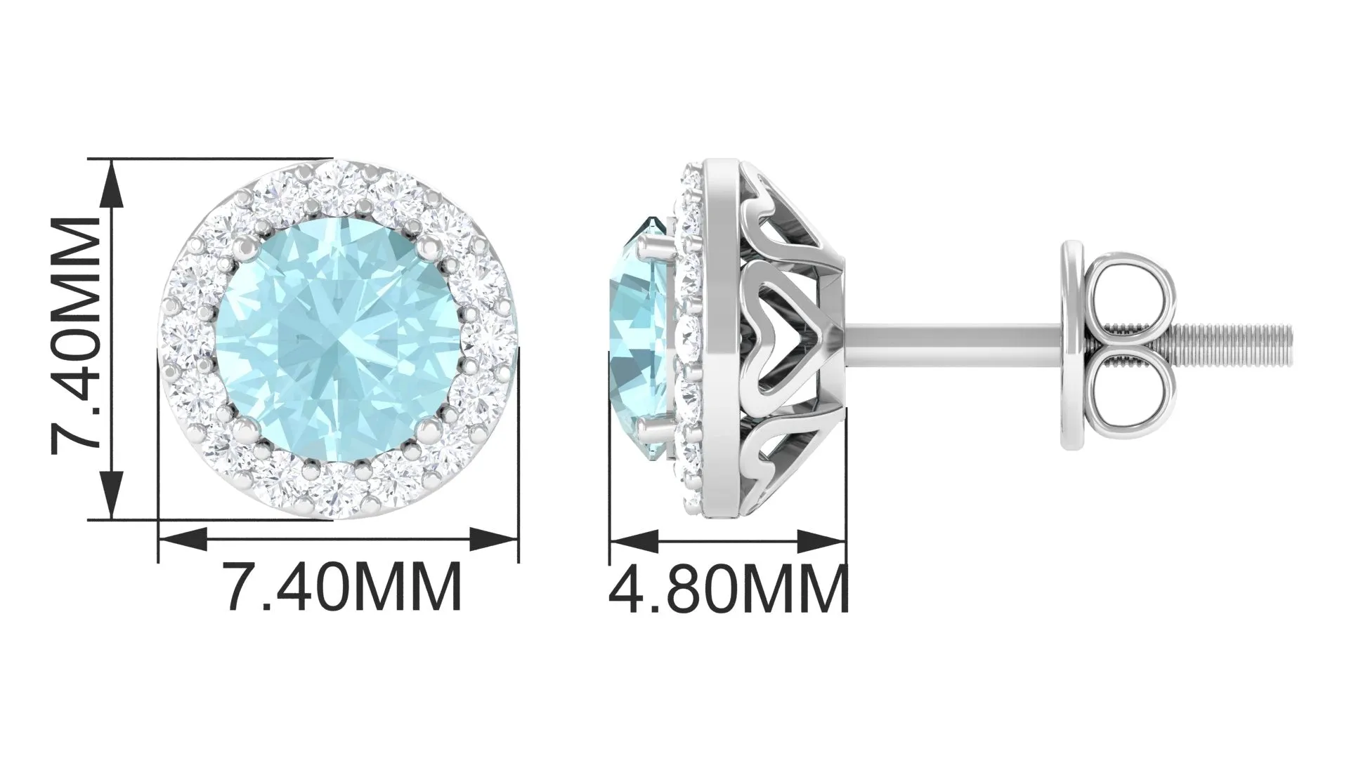Real Swiss Blue Topaz and Diamond Halo Stud Earrings