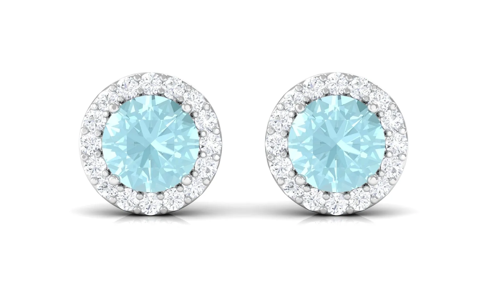 Real Swiss Blue Topaz and Diamond Halo Stud Earrings