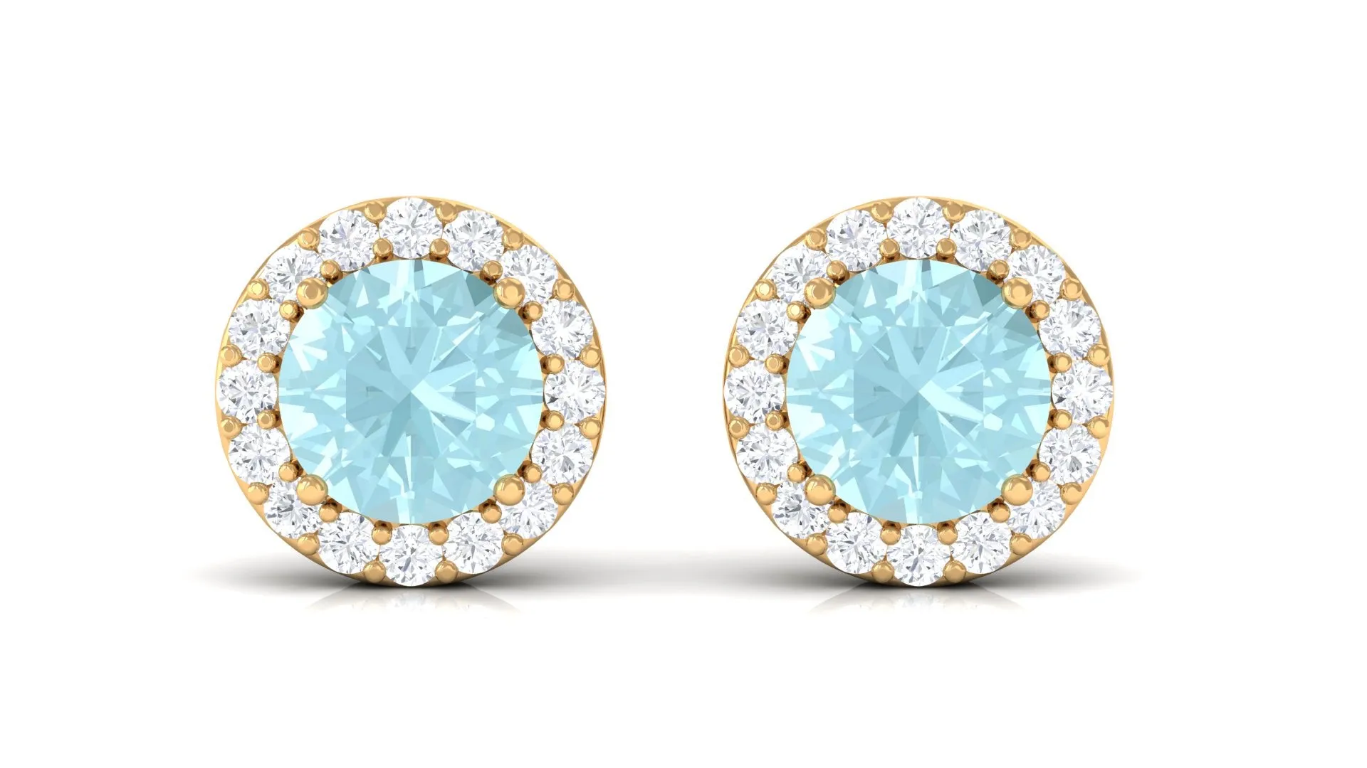 Real Swiss Blue Topaz and Diamond Halo Stud Earrings