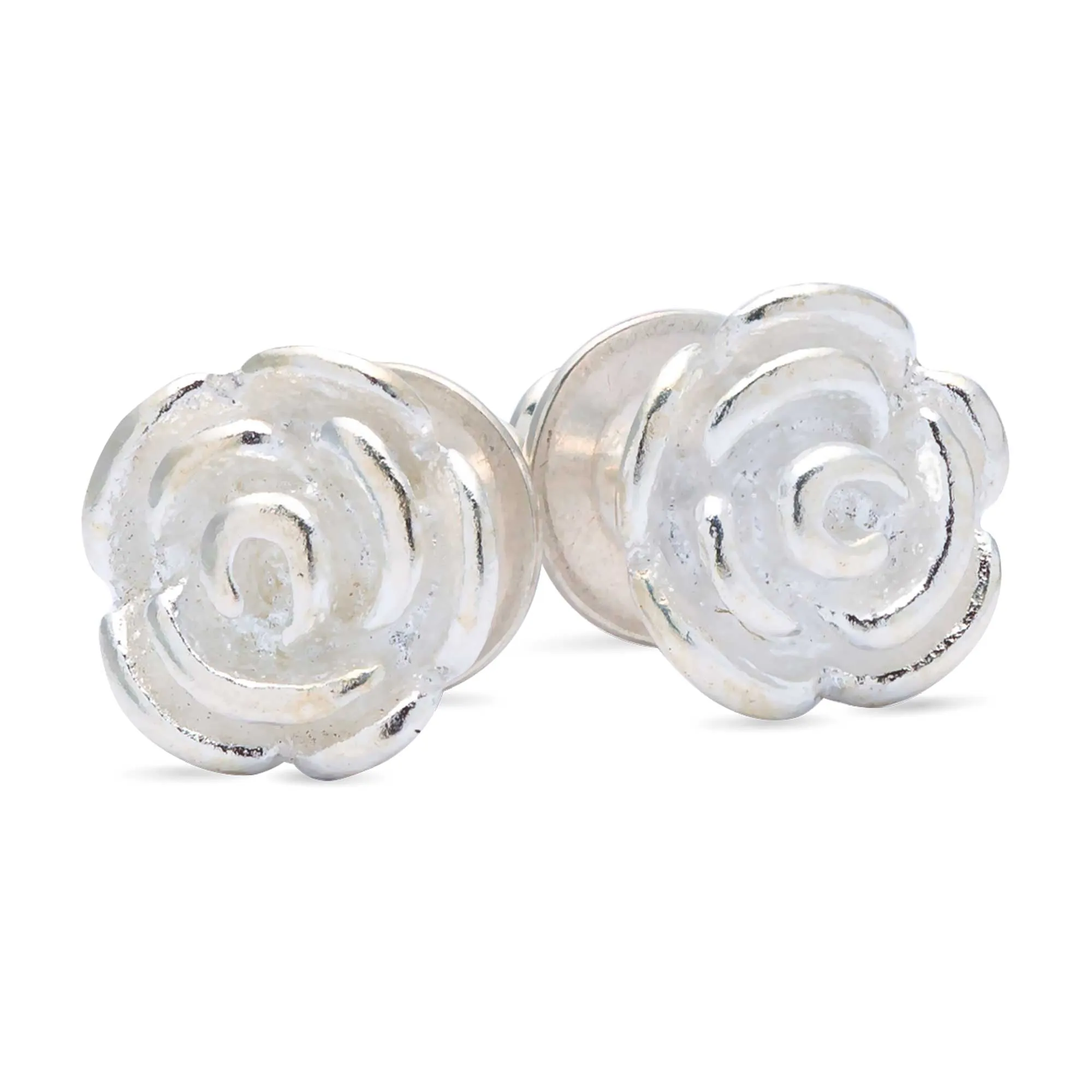Rose Flower Silver Stud Earrings