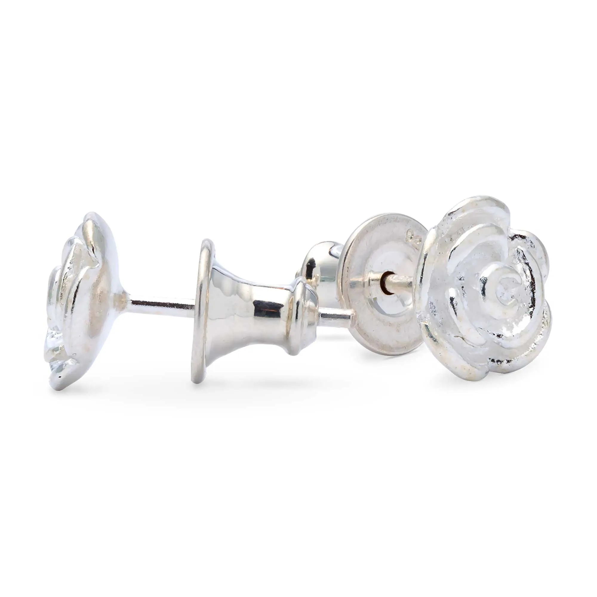 Rose Flower Silver Stud Earrings
