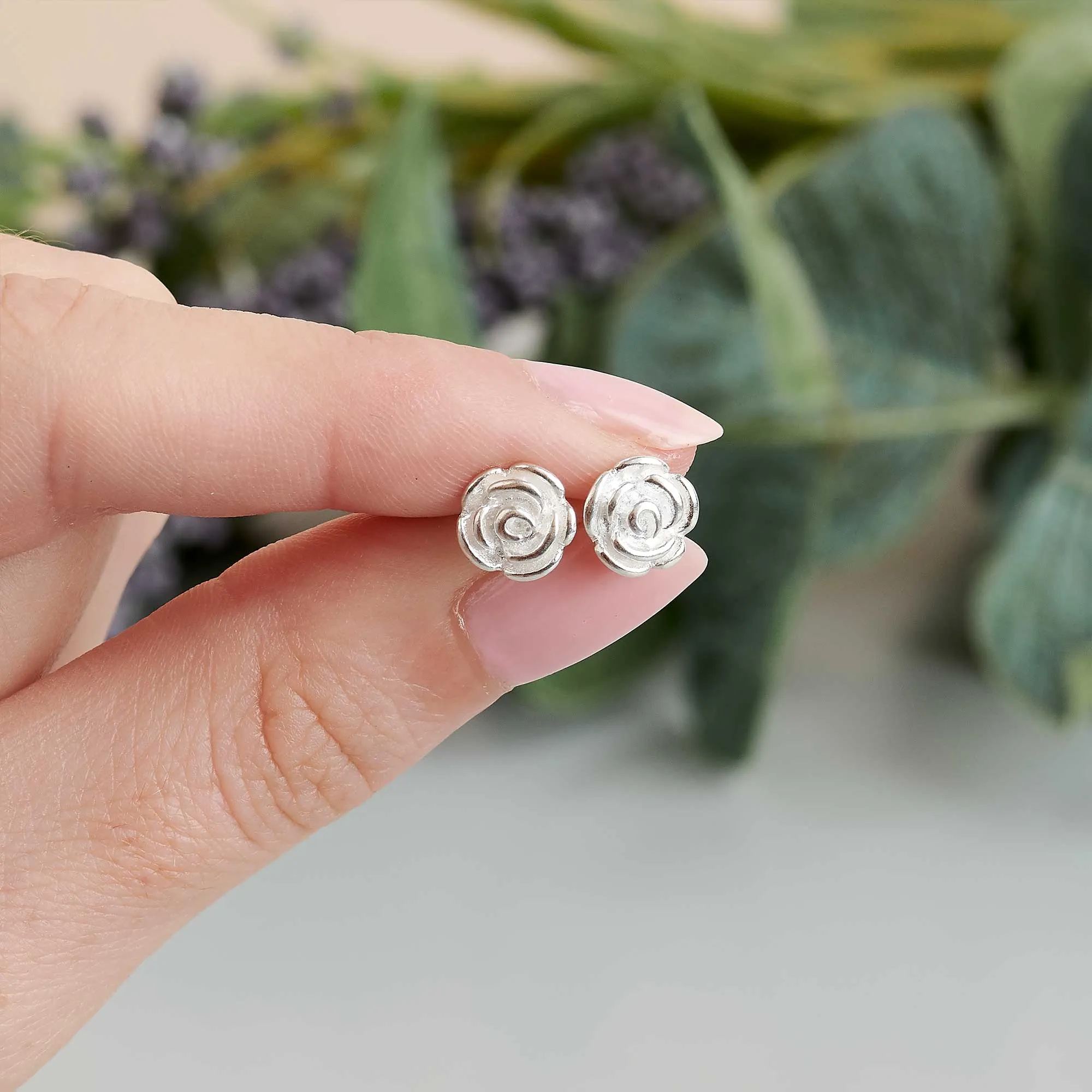 Rose Flower Silver Stud Earrings