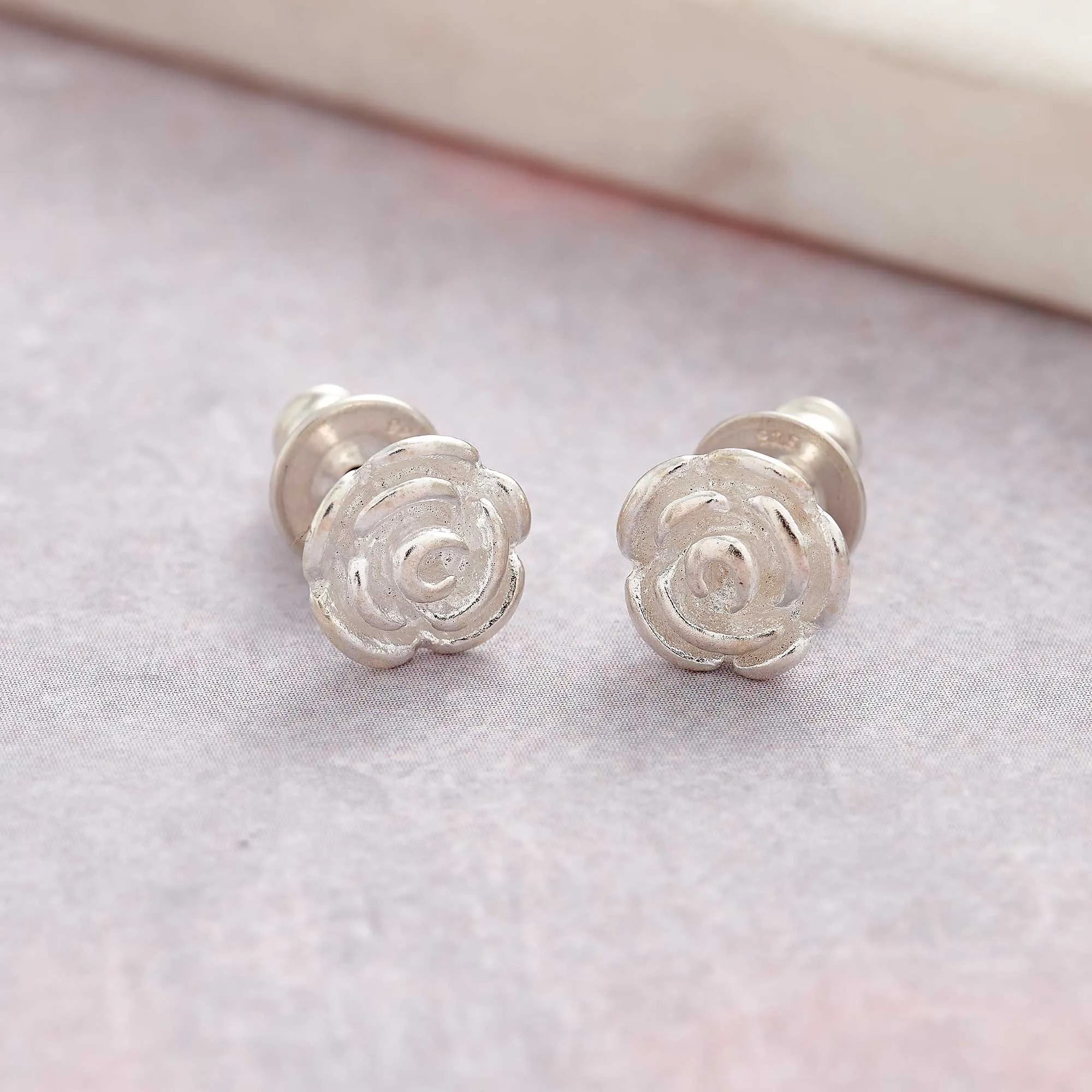 Rose Flower Silver Stud Earrings