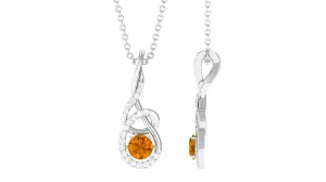 Round Citrine and Diamond Twisted Pendant Necklace