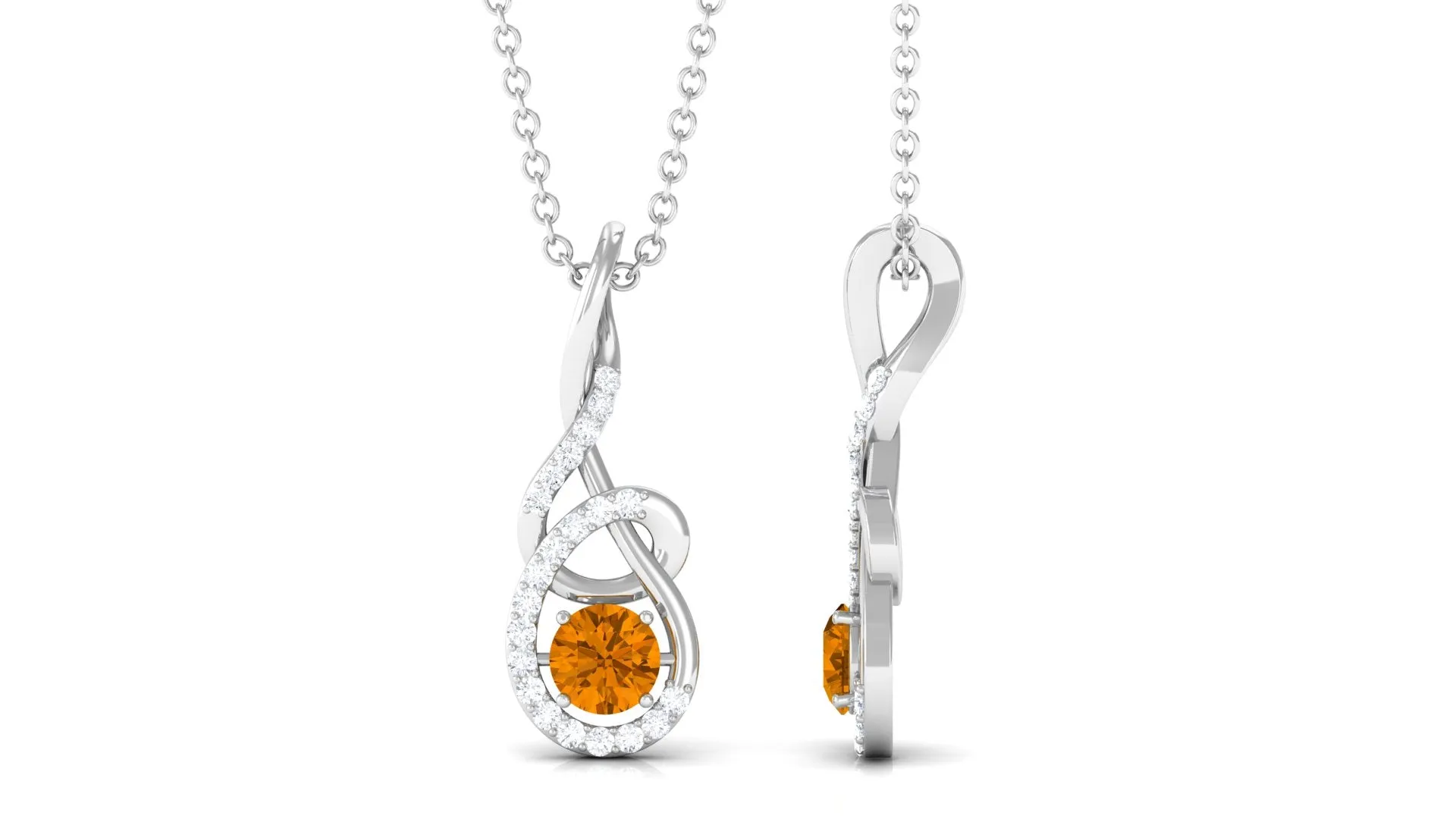 Round Citrine and Diamond Twisted Pendant Necklace